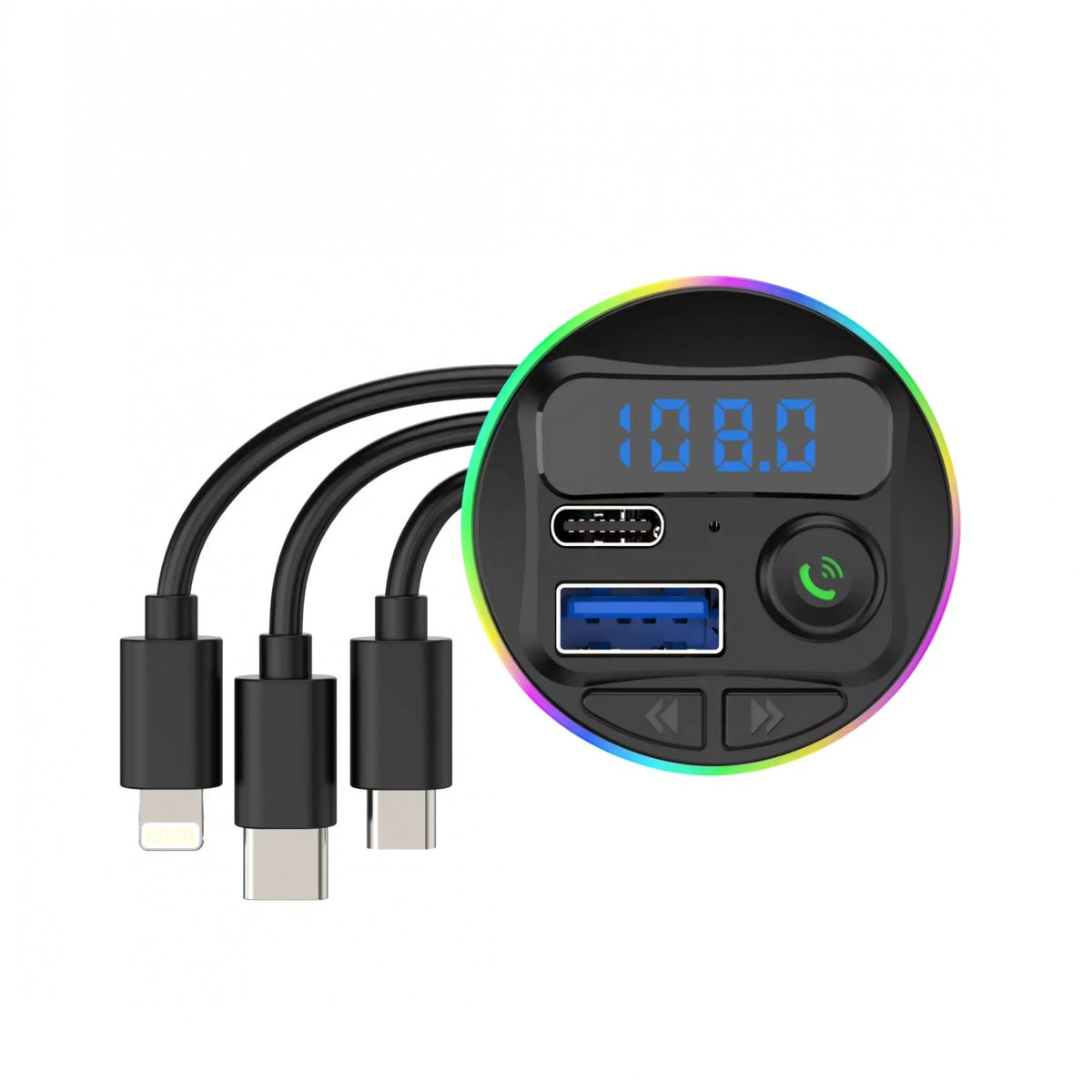 Incarcator Auto cu MP3 Player, Kaveny, Port USB Fast Charge QC3.0 si Type C, PD 20W, Bluetooth, 3 Mufe de Incarcare, Negru