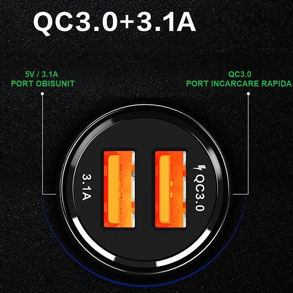 Incarcator Auto, Kadeny, Pentru Bricheta, Incarcare Rapida, Interfata USB, 12V-24V, Negru
