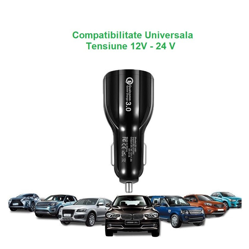 Incarcator Auto, Kadeny, Pentru Bricheta, Incarcare Rapida, Interfata USB, 12V-24V, Negru