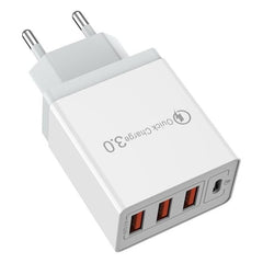 Incarcator Fast Charge pentru Telefon 32W, Kadeny, Incarcator Quick Charge cu 3 Porturi USB-A 3.1A & 1 USB-C, Power Delivery 32W, Cap Standard European, Alb