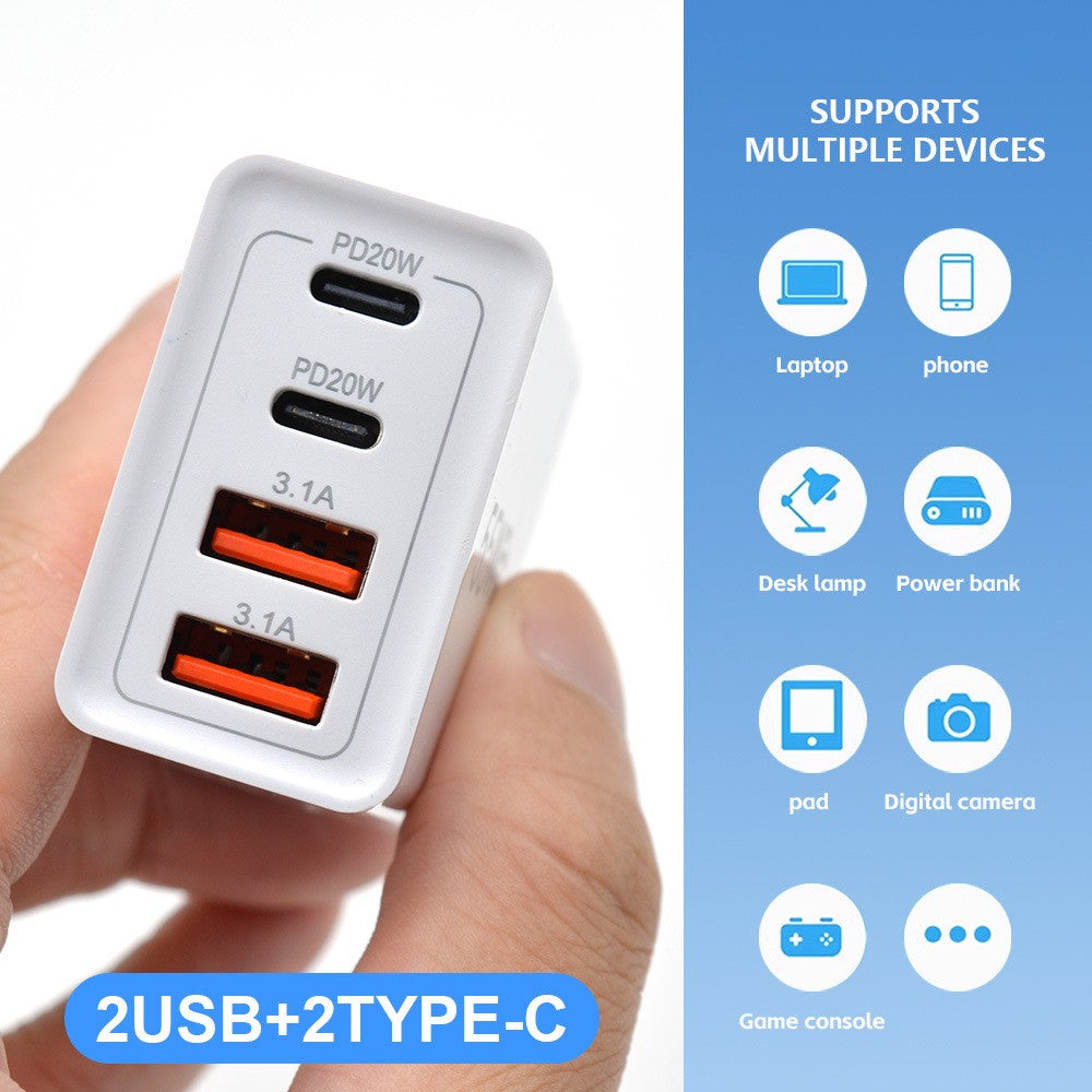 Incarcator Fast Charge pentru Telefon 55W, Kadeny, Incarcator Quick Charge cu 2 Porturi USB-A 3.1A & 2 Porturi USB-C, Power Delivery 55W, Cap Standard European, Alb