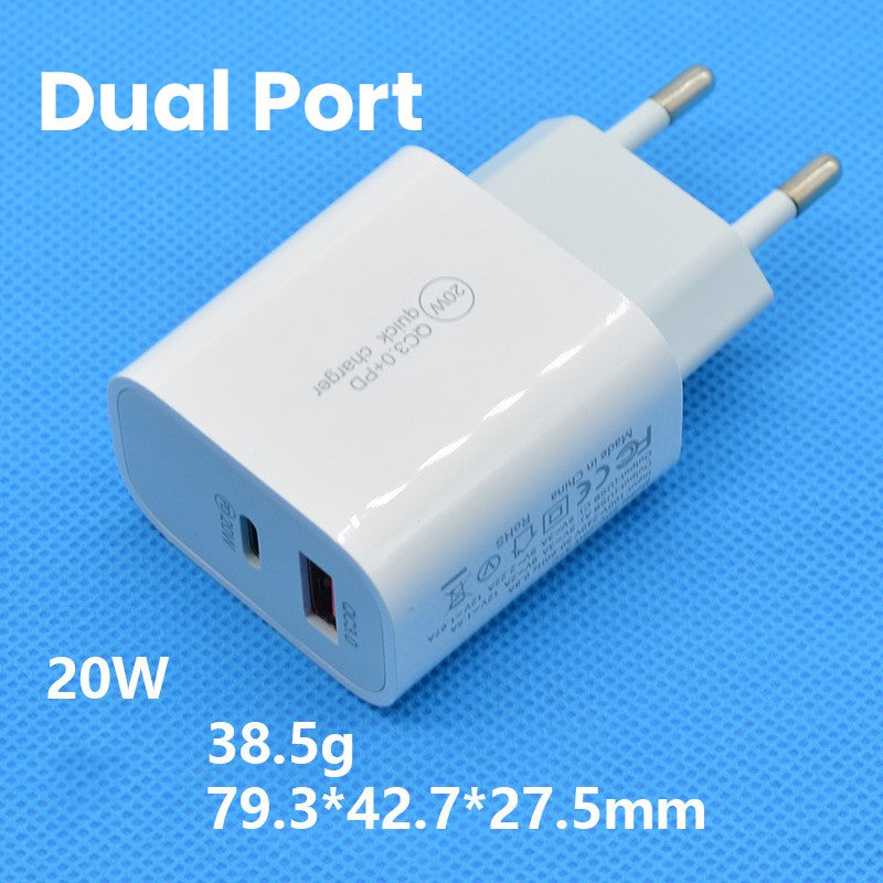 Incarcator Fast Charging QC 3.0, Kadeny, Dual Port USB-A si USB-C cu Cap de Incarcare Standard European, 20 W, fara Cablu, Alb