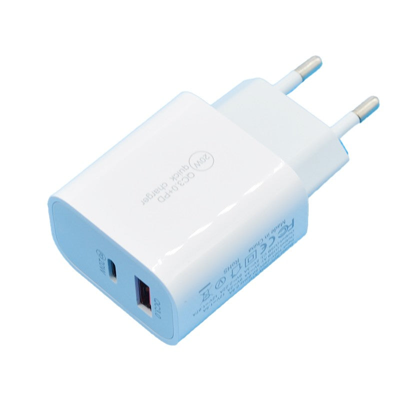 Incarcator Fast Charging QC 3.0, Kadeny, Dual Port USB-A si USB-C cu Cap de Incarcare Standard European, 20 W, fara Cablu, Alb