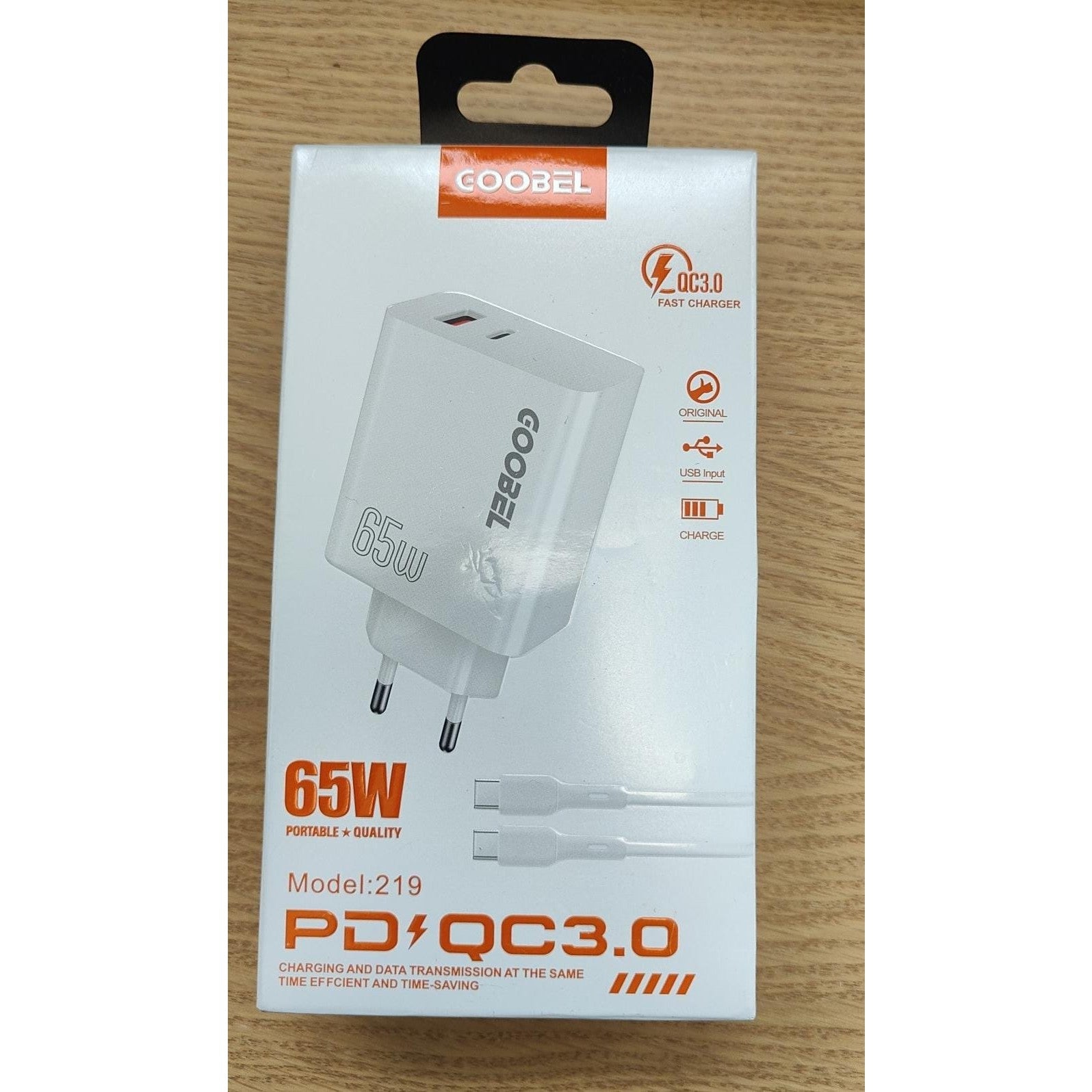 Incarcator Super Fast Charge, Kadeny, Incarcator Fast Charge Universal, 65 W, 2 Mufe USB 3.0 si USB C Adaptor, Cablu inclus USB-C, Alb