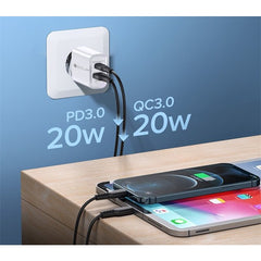 Incarcator Rapid PD QC3.0, Kadeny, 2 Porturi, USB + Type C, 20W, Incarcare Rapida, Protectie Supraincalzire, 9.5 x 5.3 x 5.8 cm, Alb
