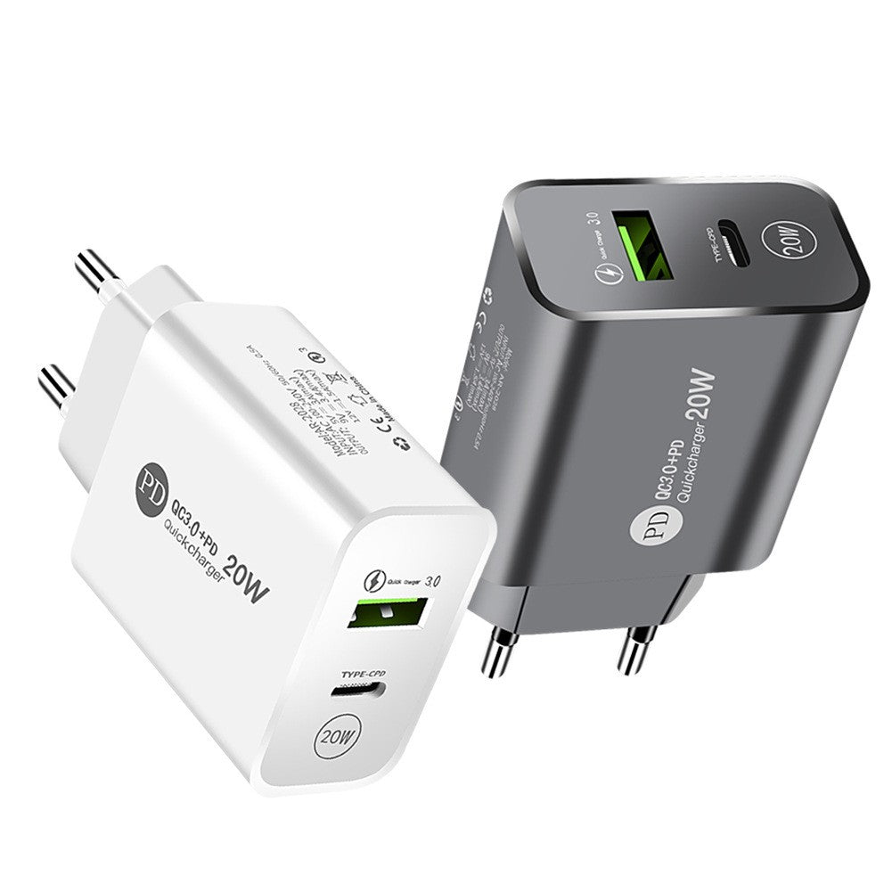 Incarcator Rapid PD QC3.0, Kadeny, 2 Porturi, USB + Type C, 20W, Incarcare Rapida, Protectie Supraincalzire, 9.5 x 5.3 x 5.8 cm, Alb