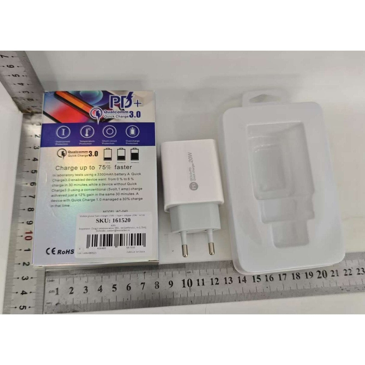 Incarcator Rapid PD QC3.0, Kadeny, 2 Porturi, USB + Type C, 20W, Incarcare Rapida, Protectie Supraincalzire, 9.5 x 5.3 x 5.8 cm, Alb