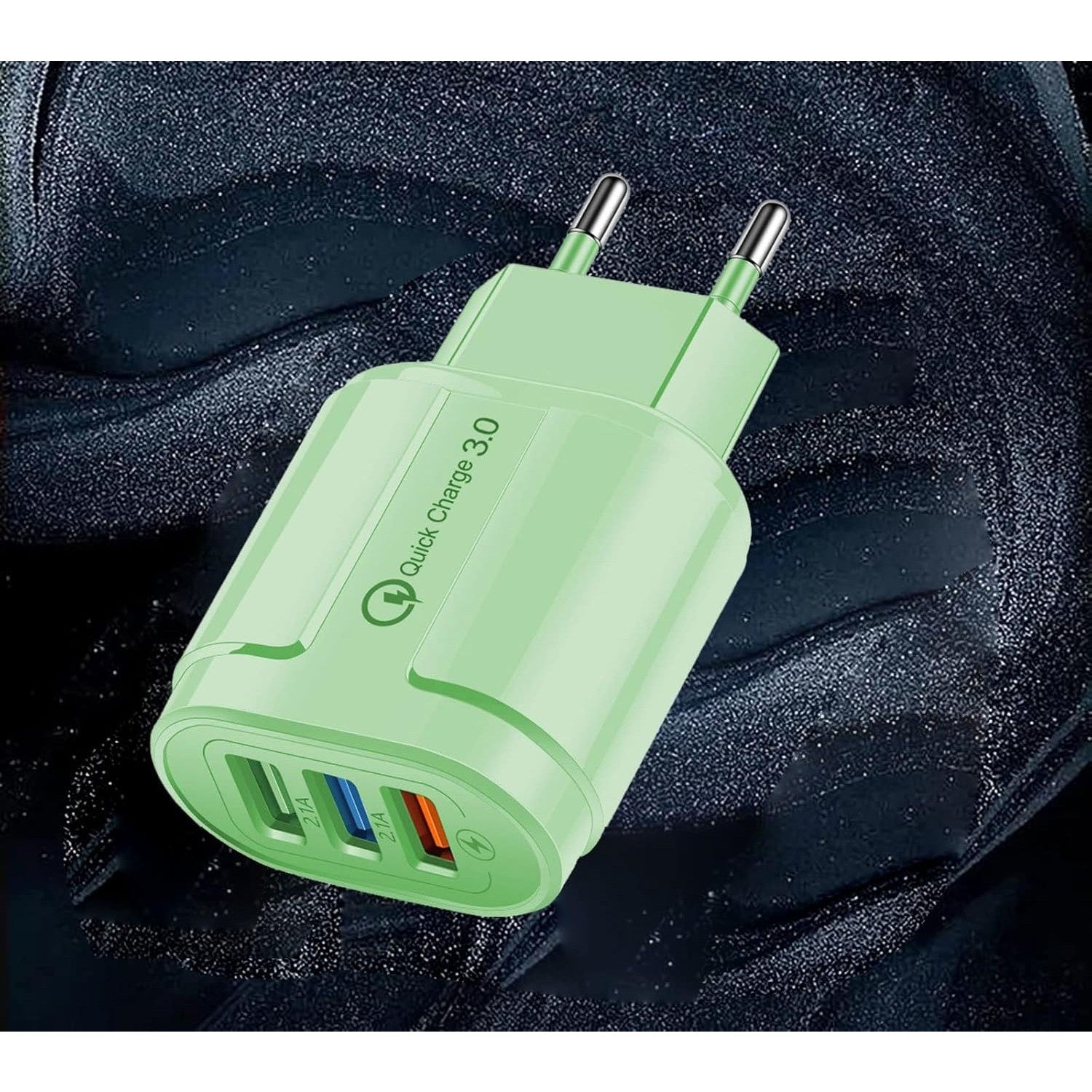 Incarcator Rapid QC3.0, Kadeny, 3 Porturi USB, 2.1A, 18W, din ABS, Protectie Supraincalzire, Gama Macarons, Verde