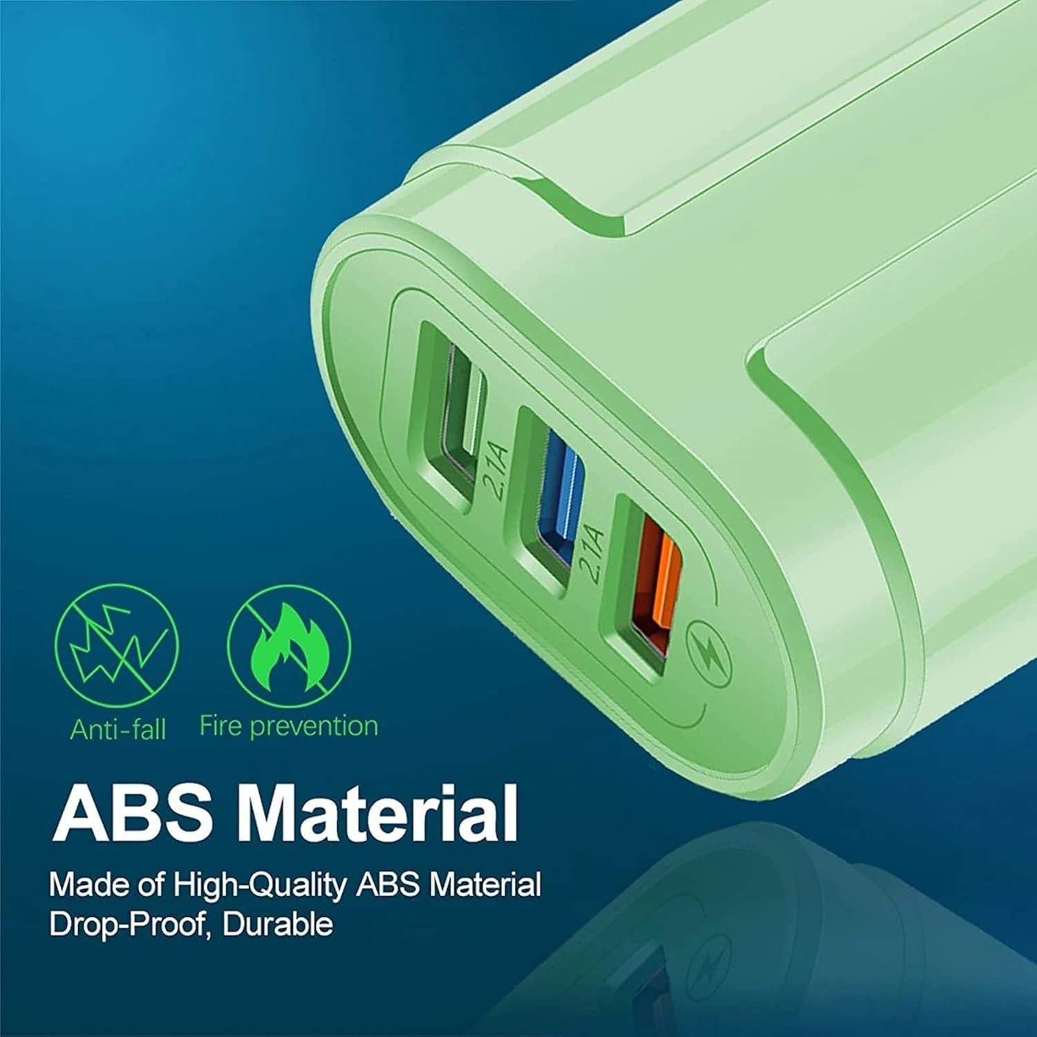 Incarcator Rapid QC3.0, Kadeny, 3 Porturi USB, 2.1A, 18W, din ABS, Protectie Supraincalzire, Gama Macarons, Verde