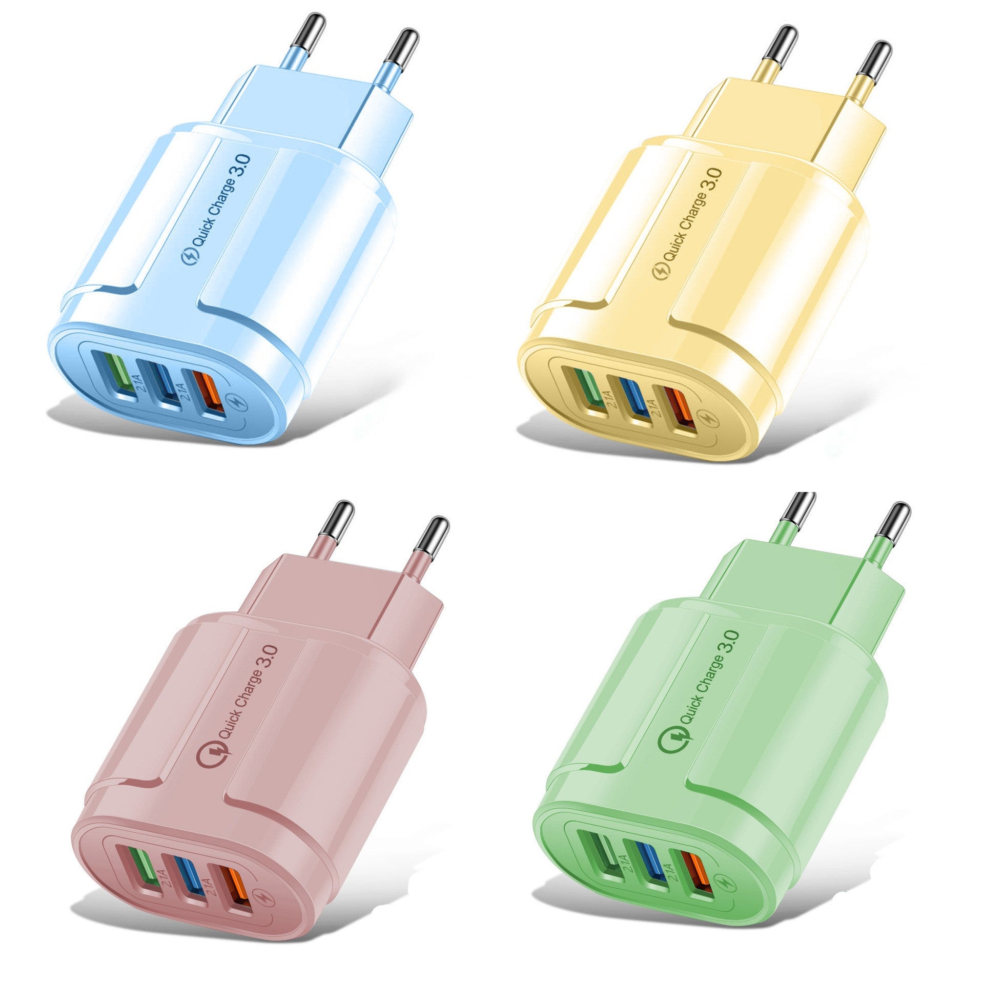 Incarcator Rapid QC3.0, Kadeny, 3 Porturi USB, 2.1A, 18W, din ABS, Protectie Supraincalzire, Gama Macarons, Roz