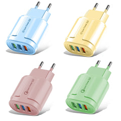 Incarcator Rapid QC3.0, Kadeny, 3 Porturi USB, 2.1A, 18W, din ABS, Protectie Supraincalzire, Gama Macarons, Albastru