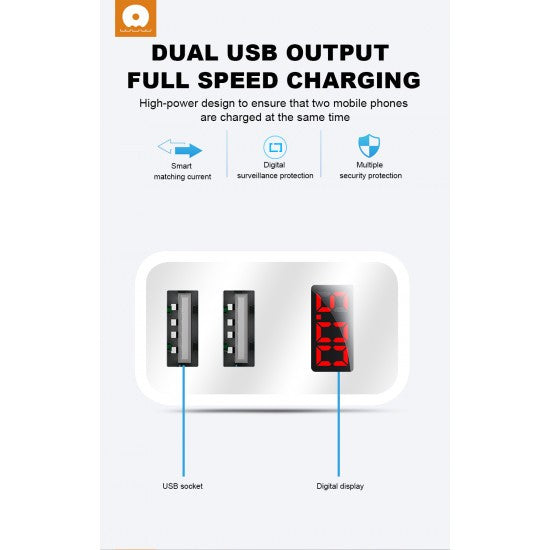 Incarcator Retea Kadeny, 2.4A, 2 porturi USB, cu afisaj led WUW-C82, Alb