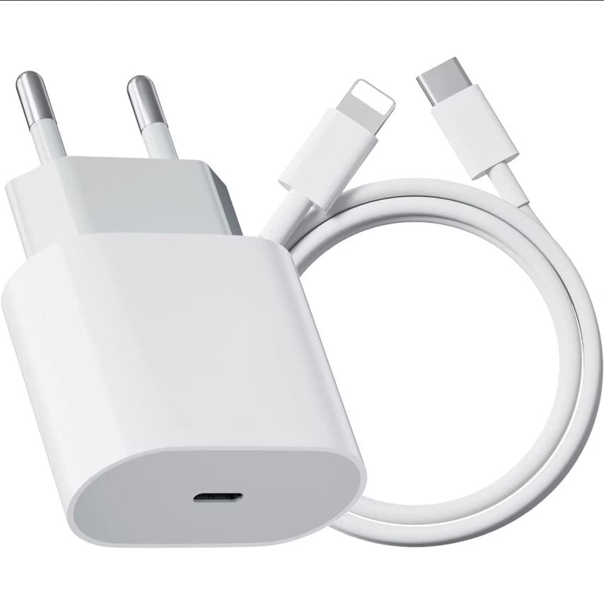 Incarcator Retea Fast Charge, Kadeny, Incarcator Standard European PD20W, Compatibil cu iPhone 8-14, Cablu Fast Charge Inclus de 27W, 1m, Alb