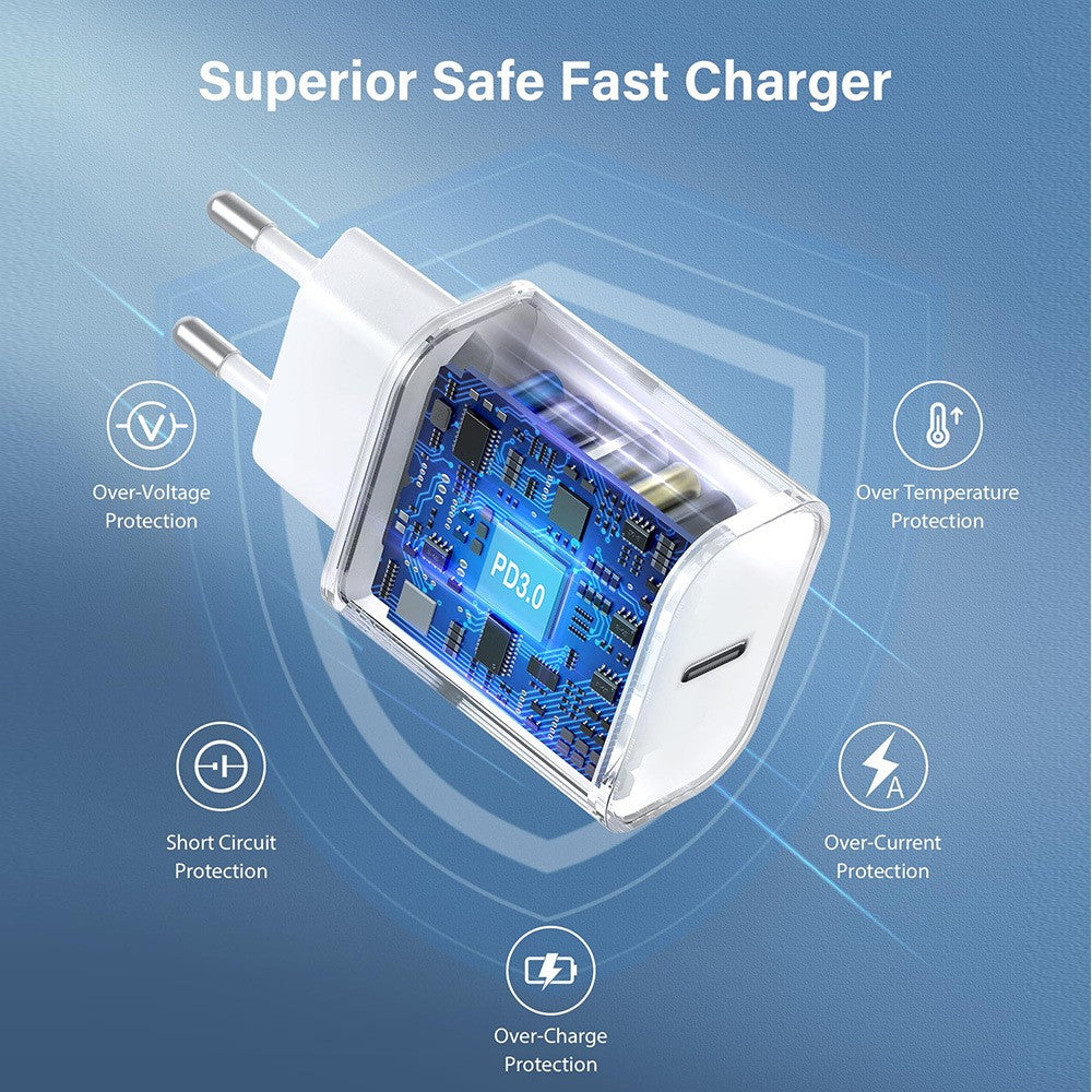 Incarcator Retea Fast Charge, Kadeny, Incarcator Standard European Power Delivery 30 W, Compatibil cu iPhone 15 / 16, Alb