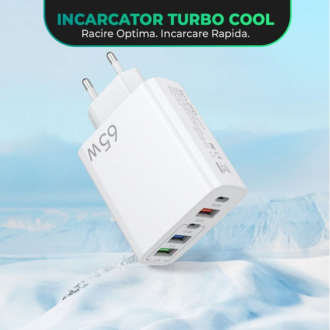 Incarcator Retea, Kadeny, 5 Porturi, 65W Fast Charge, 3 x USB, 2 x Type-C, Universal Compatibil iPhone, Huawei, Samsung, Xiaomi, Alb