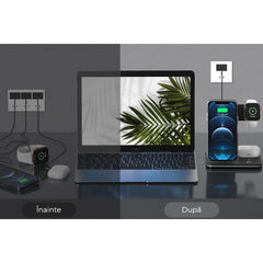 Incarcator Wireless Kadeny, Statie Incarcare 3 In 1 Qi Fast Charger 15W, Incarcare Rapida, Compatibil Cu Apple Watch Toate Seriile Airpods Toate Modele si Iphone Android Samsung Huawei Xiaomi, Quick Charge, Negru