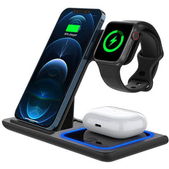 Incarcator Wireless Kadeny, Statie Incarcare 3 In 1 Qi Fast Charger 15W, Incarcare Rapida, Compatibil Cu Apple Watch Toate Seriile Airpods Toate Modele si Iphone Android Samsung Huawei Xiaomi, Quick Charge, Negru