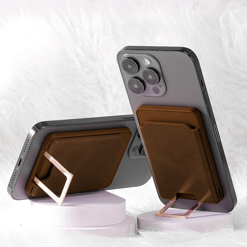 Accesoriu pentru telefon 3 in 1 Kadeny, incarcator Wirelles Magsafe, portofel si suport, maro