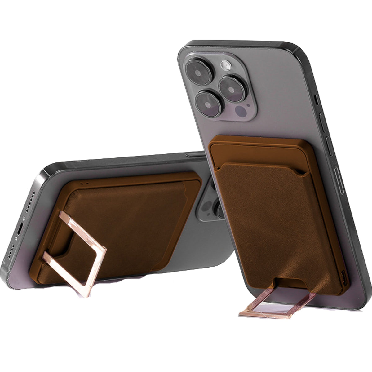 Accesoriu pentru telefon 3 in 1 Kadeny, incarcator Wirelles Magsafe, portofel si suport, maro