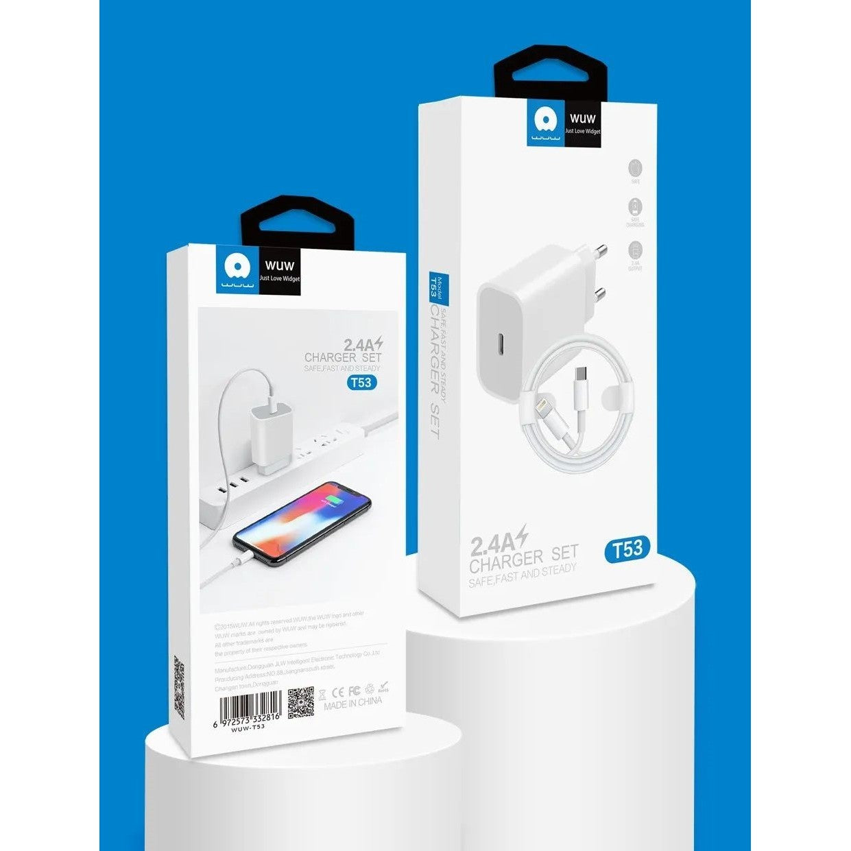 Incarcator WUW, Tip-C- Lightning, Compatibil iPhone, 2.4A, Kadeny, Alb