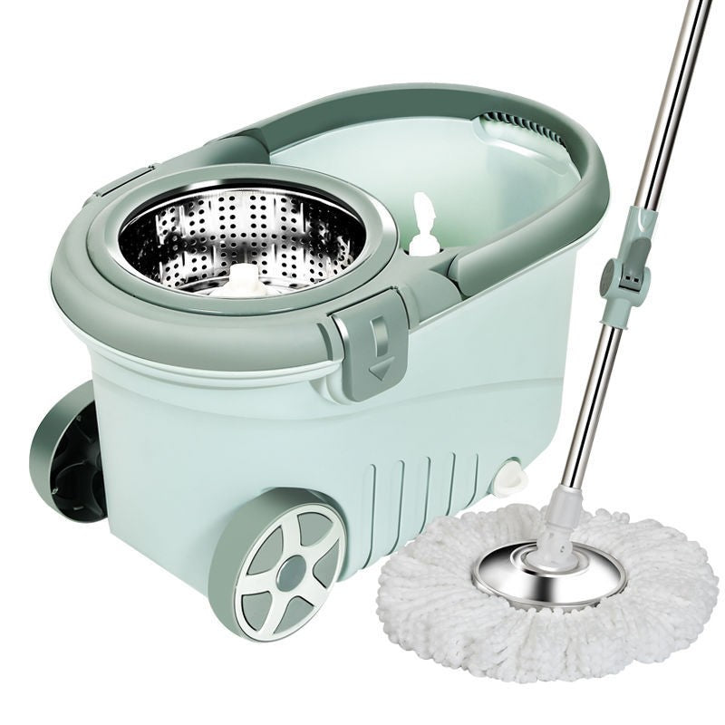 Set mop rotativ cu galeata Kaveny, material plastic si microfibra, o rezerva inclusa, rezistent, cu dop scurgere, vas detasabil, orificiu pentru solutie, pentru interior, capacitate 8 l, verde