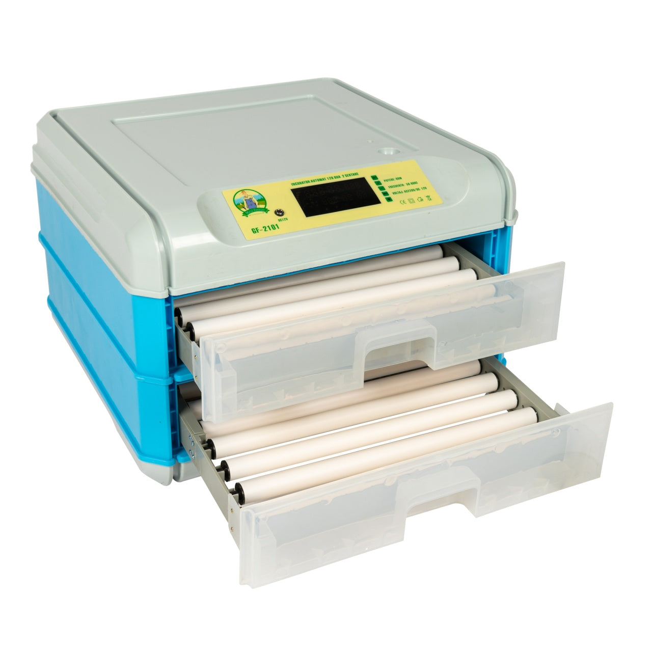 Incubator electric Micul Fermier capacitate 128 oua, 2 etaje, alimentare 220V/12V