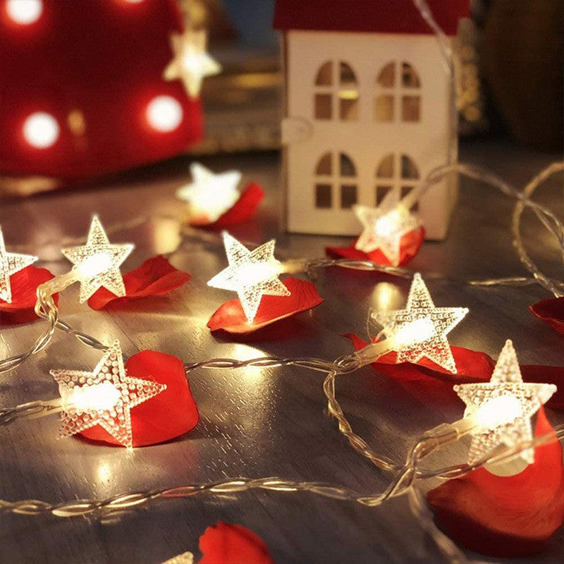 Instalatie Craciun, 1.5 metri, 10 LED-uri cu Ornament tip Stea, Alb Cald, USB lung, fir cupru, liniar, interior/exterior, Kaveny