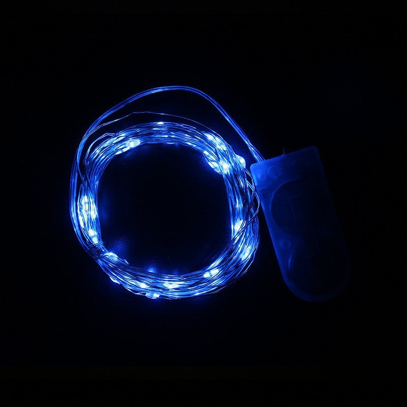 Instalatie Craciun, 1 metru, 10 LED-uri, Albastru, cu baterii, fir cupru, liniar, interior/exterior, Kaveny