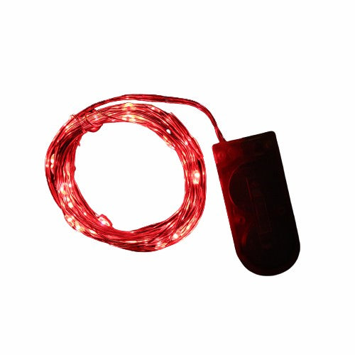 Instalatie Craciun, 1 metru, 10 LED-uri, Rosu, cu baterii, fir cupru, liniar, interior/exterior, Kaveny