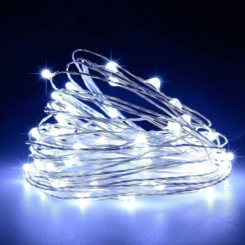 Instalatie Craciun, 10 metri, 100 LED-uri, USB, Telecomanda cu 8 functii, alb rece, Kaveny