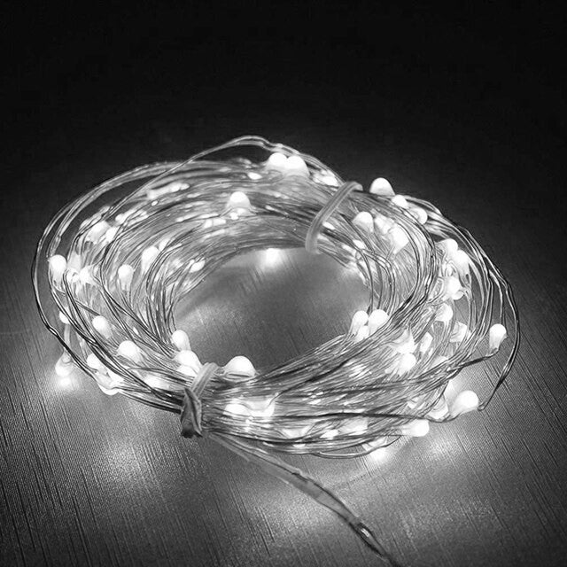 Instalatie Craciun, 10 metri, 100 LED-uri, USB, Telecomanda cu 8 functii, alb rece, Kaveny