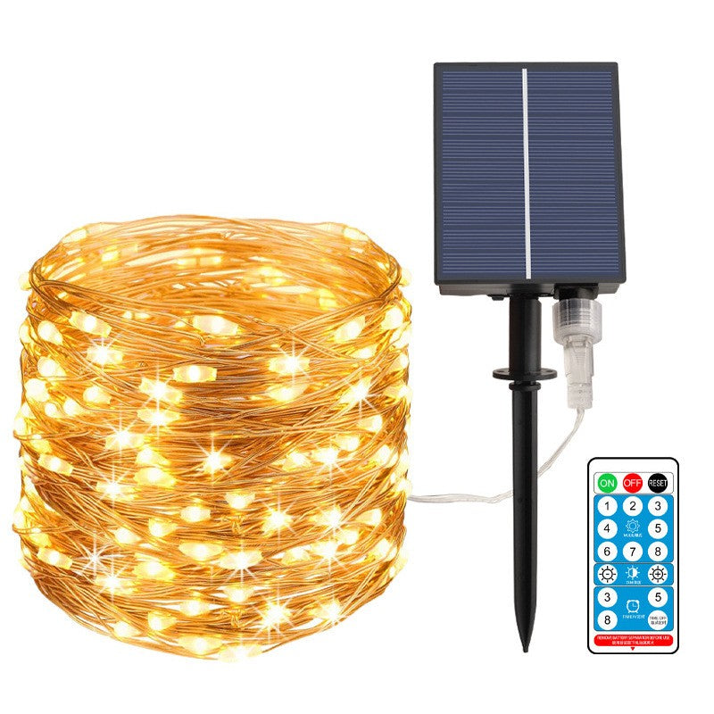 Instalatie Craciun, 100 LED-uri, 12 metri,  pentru exterior cu incarcare solara, alb cald, Kaveny