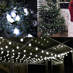 Instalatie Craciun, 12 metri, 100 de LED-uri cu ornament tip Bulb, 8 jocuri de lumini alb rece, cu energie solara, liniar, interior/exterior, Kaveny