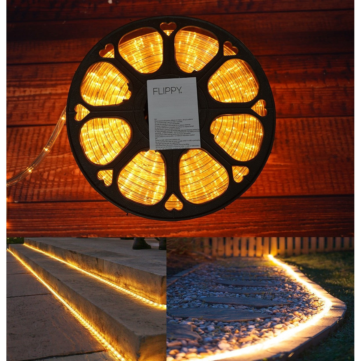 Instalatie Craciun, 16 m, 384 Led-uri, Furtun Luminos, Alb cald, Transformator, Sectionabila, 220 V, Kaveny