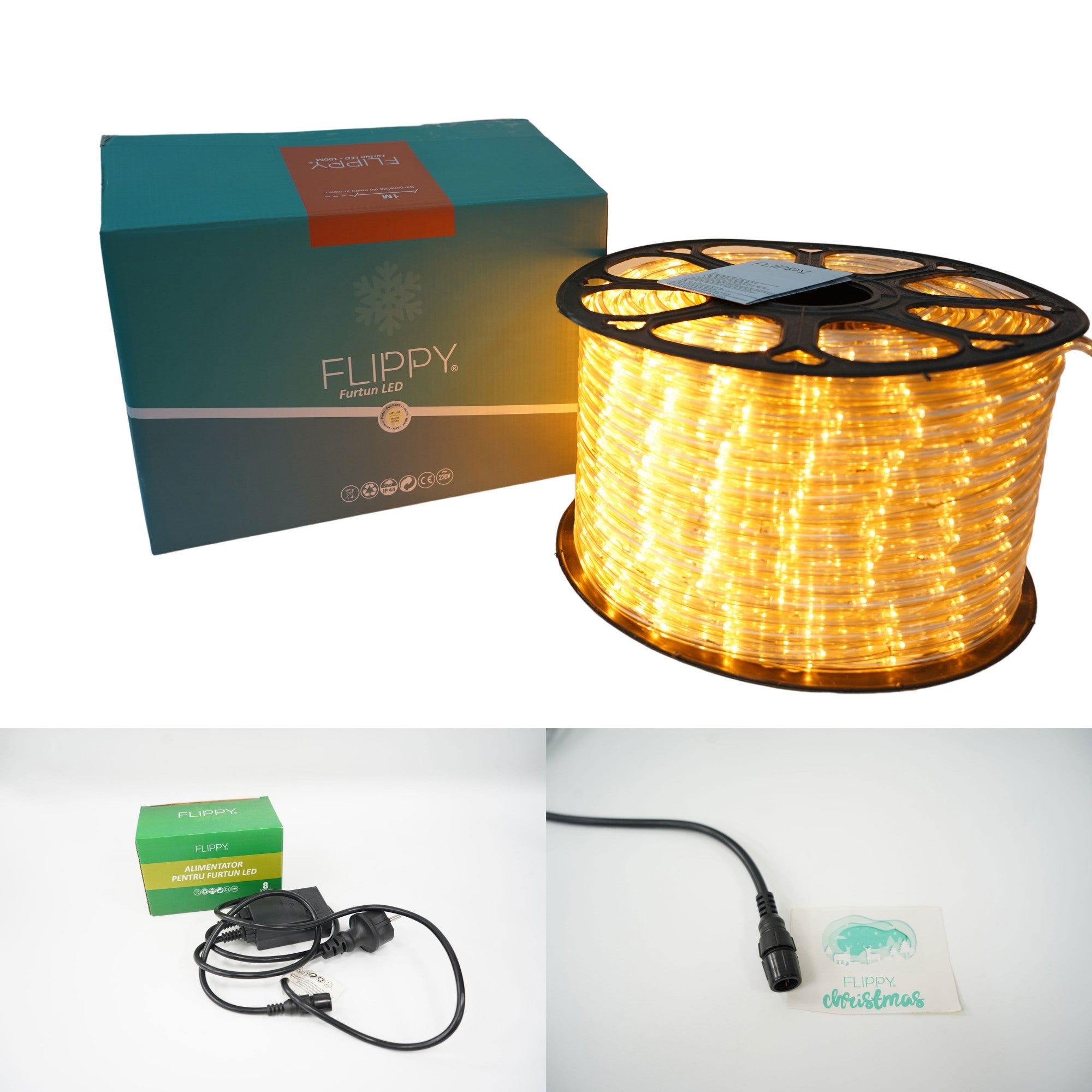 Instalatie Craciun, 2 m, 48 Led-uri ,Furtun Luminos, Alb cald, 8 jocuri de lumini, Transformator, Sectionabila, 220 V, Kaveny