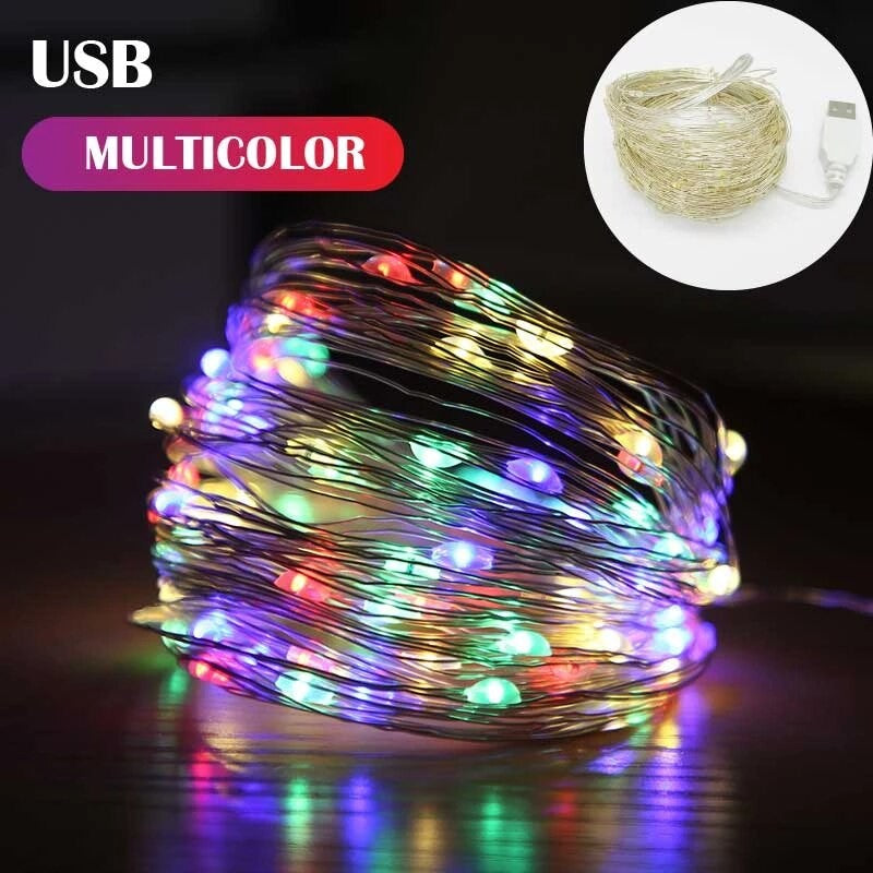 Instalatie Craciun, 2 metri, 20 LED-uri, multicolor, telecomanda 8 functii, USB, fir cupru, liniar, interior/exterior, Kaveny