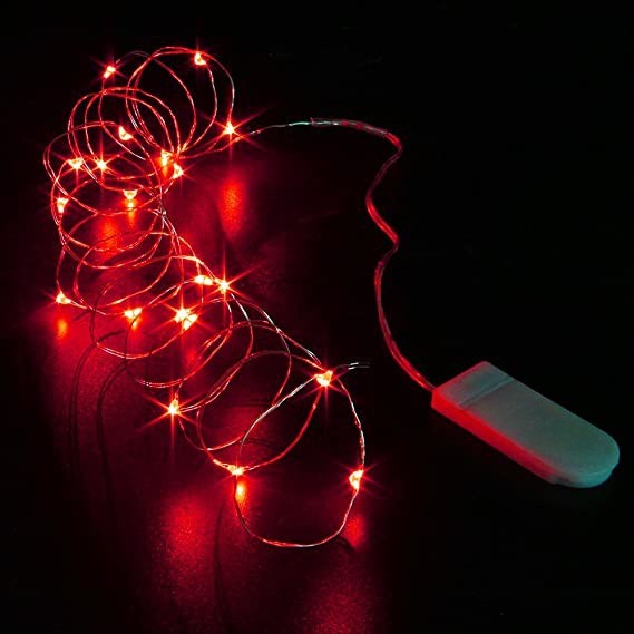 Instalatie Craciun, 2 metri, 20 LED-uri, Rosu, cu baterii, fir cupru, liniar, interior/exterior, Kaveny