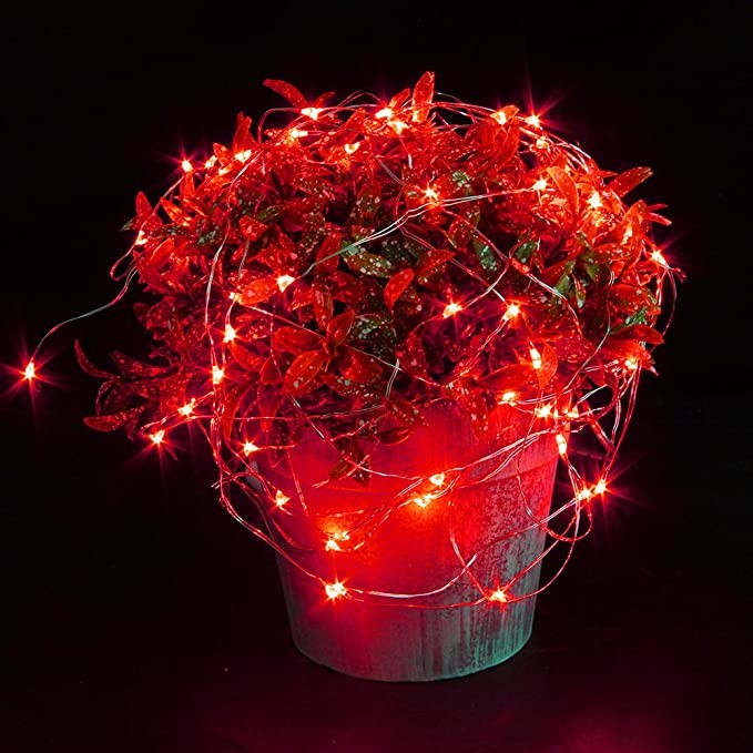 Instalatie Craciun, 2 metri, 20 LED-uri, Rosu, cu baterii, fir cupru, liniar, interior/exterior, Kaveny