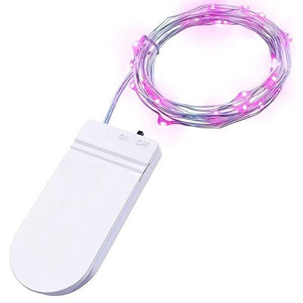 Instalatie Craciun, 2 metri, 20 LED-uri, Roz, cu baterii, fir cupru, liniar, interior/exterior, Kaveny