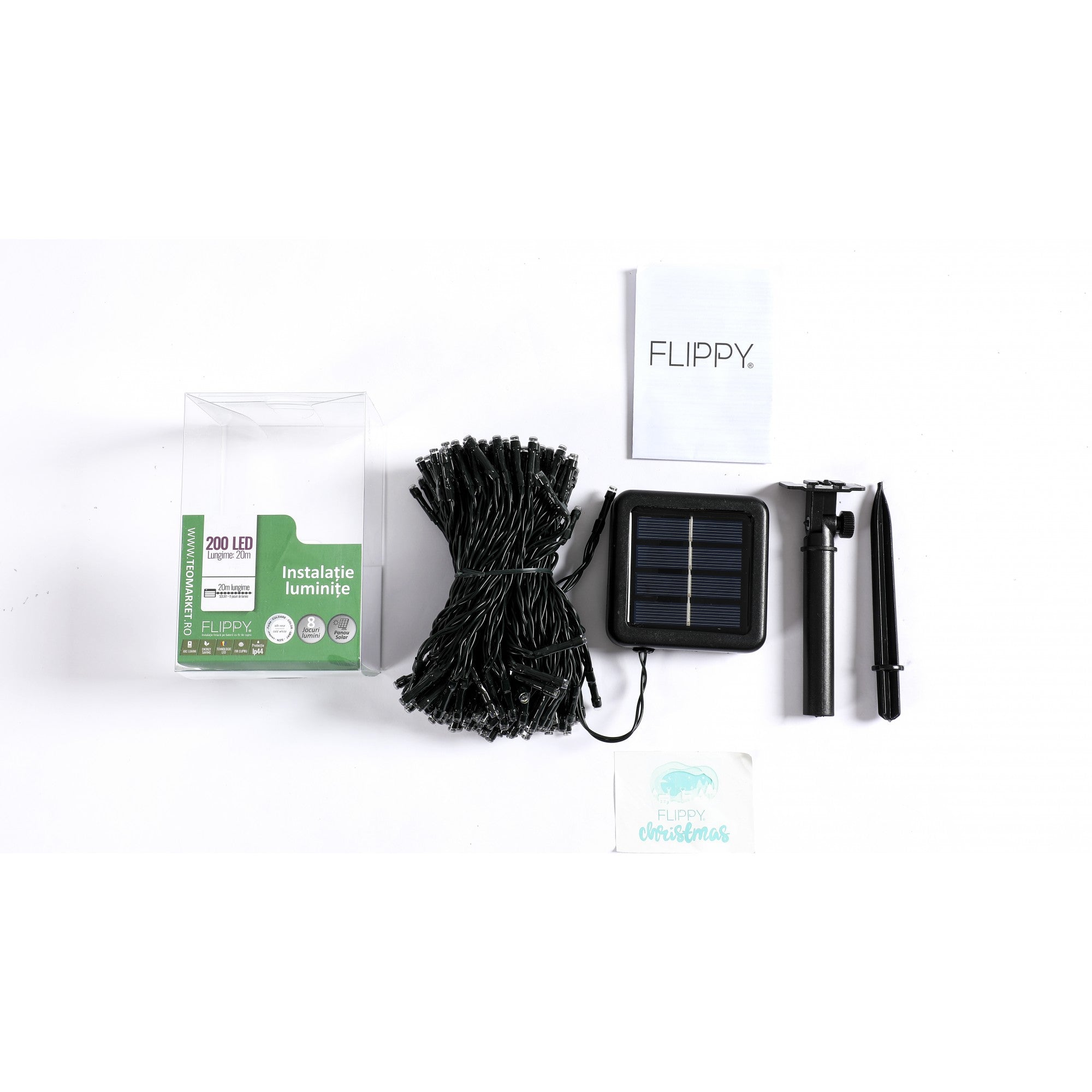 Instalatie Craciun, 20 metri, 200 de LED-uri, Alb Rece, cu energie solara, fir de cupru, liniar, interior/exterior, Kaveny