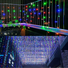 Instalatie Craciun, 25 m, 715 Led-uri ,Franjuri, Multicolor, Flash, Transformator cu telecomanda, Interconectabila, Prelungitor 3 m inclus, Fir Transparent, Kaveny