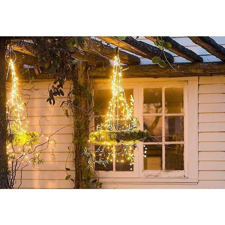 Instalatie Craciun, 300 LED-uri, 32 metri,  pentru exterior cu incarcare solara, alb cald, Kaveny