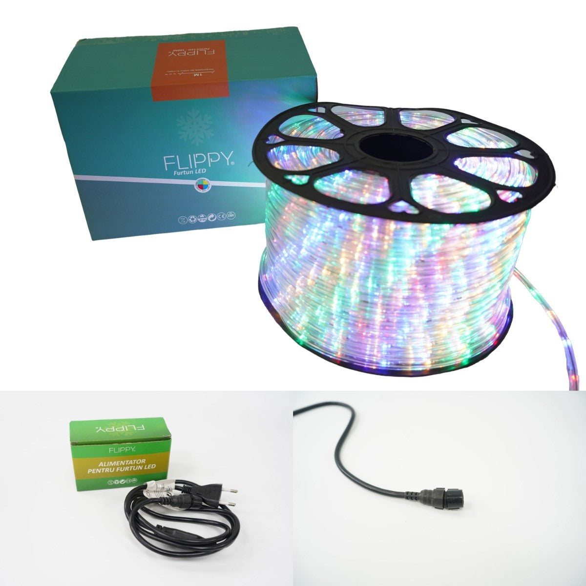 Instalatie Craciun, 34 m, 816 Led-uri, Furtun Luminos, Multicolor, Transformator, Sectionabila, 220 V, Kaveny