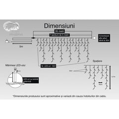 Instalatie Craciun, 35 m, 1001 Led-uri ,Franjuri, Albastru, Flash, Transformator cu telecomanda, Interconectabila, Prelungitor 5 m inclus, Fir Transparent, Kaveny