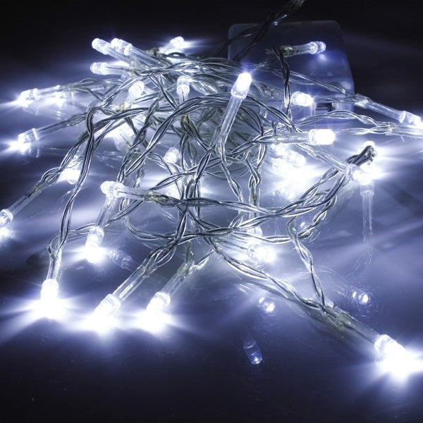 Instalatie Craciun, 5 m, 120 Led-uri ,Franjuri, Alb rece, Flash, Alimentator, Interconectabila, Prelungitor 6.5 m inclus, Fir Transparent Cauciucat, 220v, Kaveny
