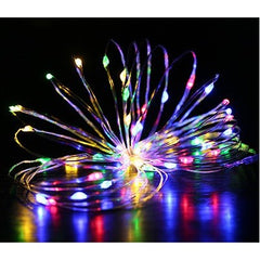 Instalatie Craciun, 5 metri, 50 LED-uri, Multicolor, cu baterii CR 2032 incluse, fir cupru, liniar, interior/exterior, Kaveny