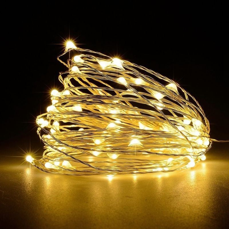 Instalatie Craciun, 5 metri, 50 LED-uri, USB, Telecomanda cu 8 functii, alb cald, Kaveny