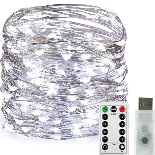 Instalatie Craciun, 5 metri, 50 LED-uri, USB, Telecomanda cu 8 functii, alb rece, Kaveny