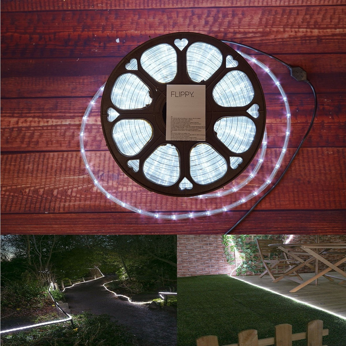 Instalatie Craciun, 50 m, 1200 Led-uri, Furtun Luminos, Alb rece, Transformator, 8 jocuri de lumini, Sectionabila, 220 V, Kaveny