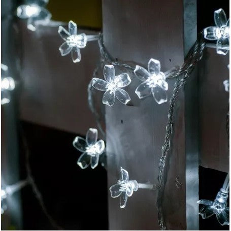 Instalatie Craciun, 6.5 metri, 30 Becuri LED tip Flori de cires, pentru exterior cu incarcare solara, Alb rece, Kaveny